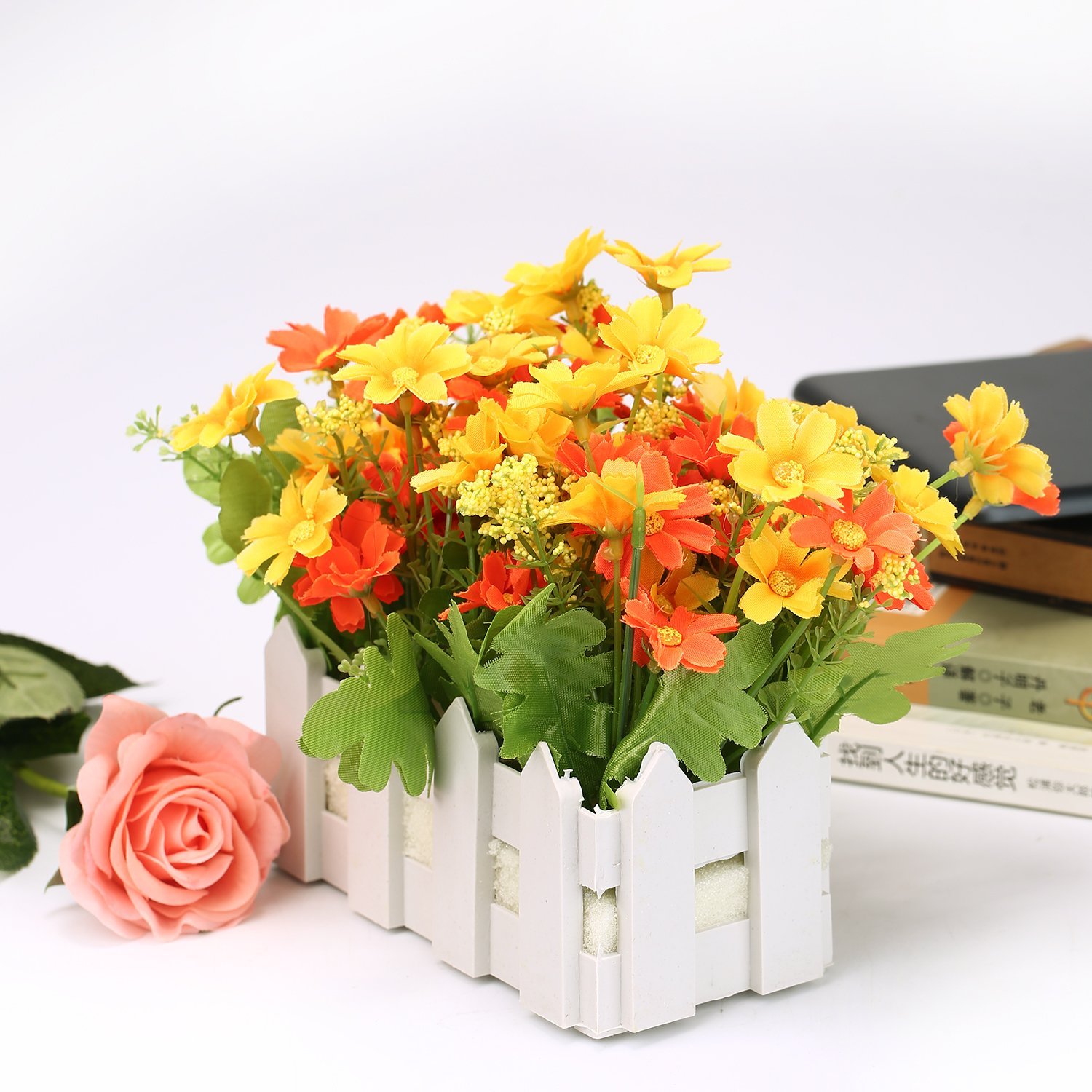 Vaso Di Fiori Finto Jigsaw - Bouquet Da 20cm, Fiori Artificiali, Decorativo Moderno - Foto 9