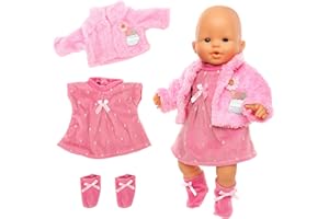 ENOCHT 3 Pieces Baby Doll Clothes Pink Dress with Coat Socks for 14-18 Inch Doll Sweet Cute Doll Clothes for New Born 15 Inch Baby Dolls