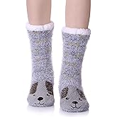 MQELONG Womens Super Soft Cute Cartoon Animal fuzzy Cozy Non-Slip Winter Slipper Socks