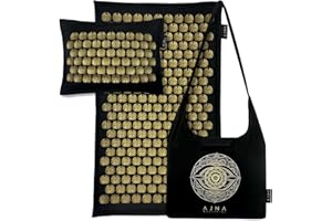 Ajna Acupressure Mat and Pillow Set - Natural Organic Linen Cotton Acupuncture Mat & Bag - Back Pain Relief, Neck Pain Relief, Stress Reliever, Reflexology, Sciatica, Trigger Point Therapy - Eco Luxe