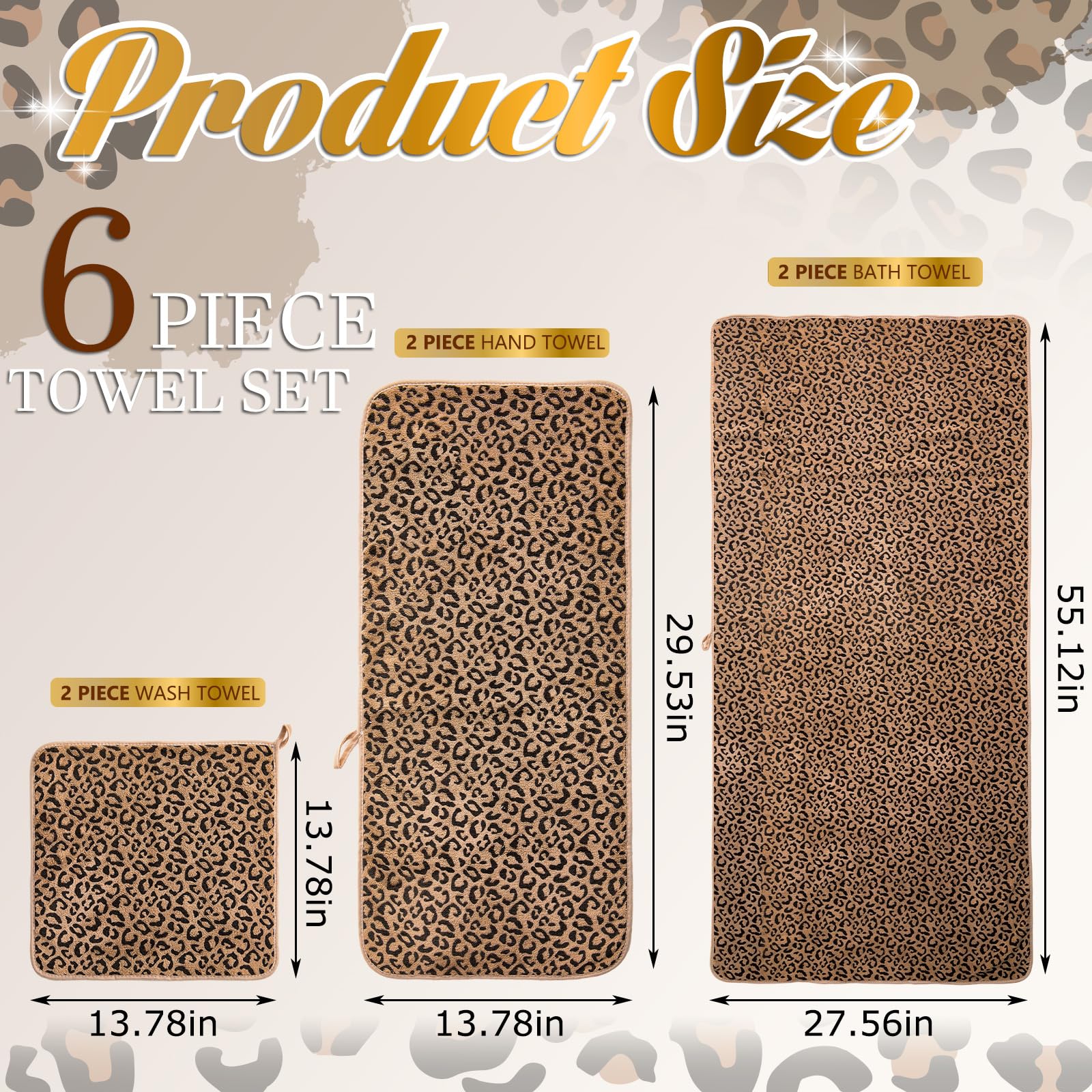 Condition photo showing As Is for peryiter 6 pcs leopard print towel set brown microfiber coral fiber bath towels hand towels washclot