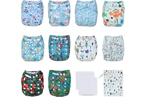 TDIAPERS Baby Cloth Diapers Washable Reusable One Size Adjustable for Baby 10 Pack with 10 Pcs Microfiber Inserts, 1 Wet Bag