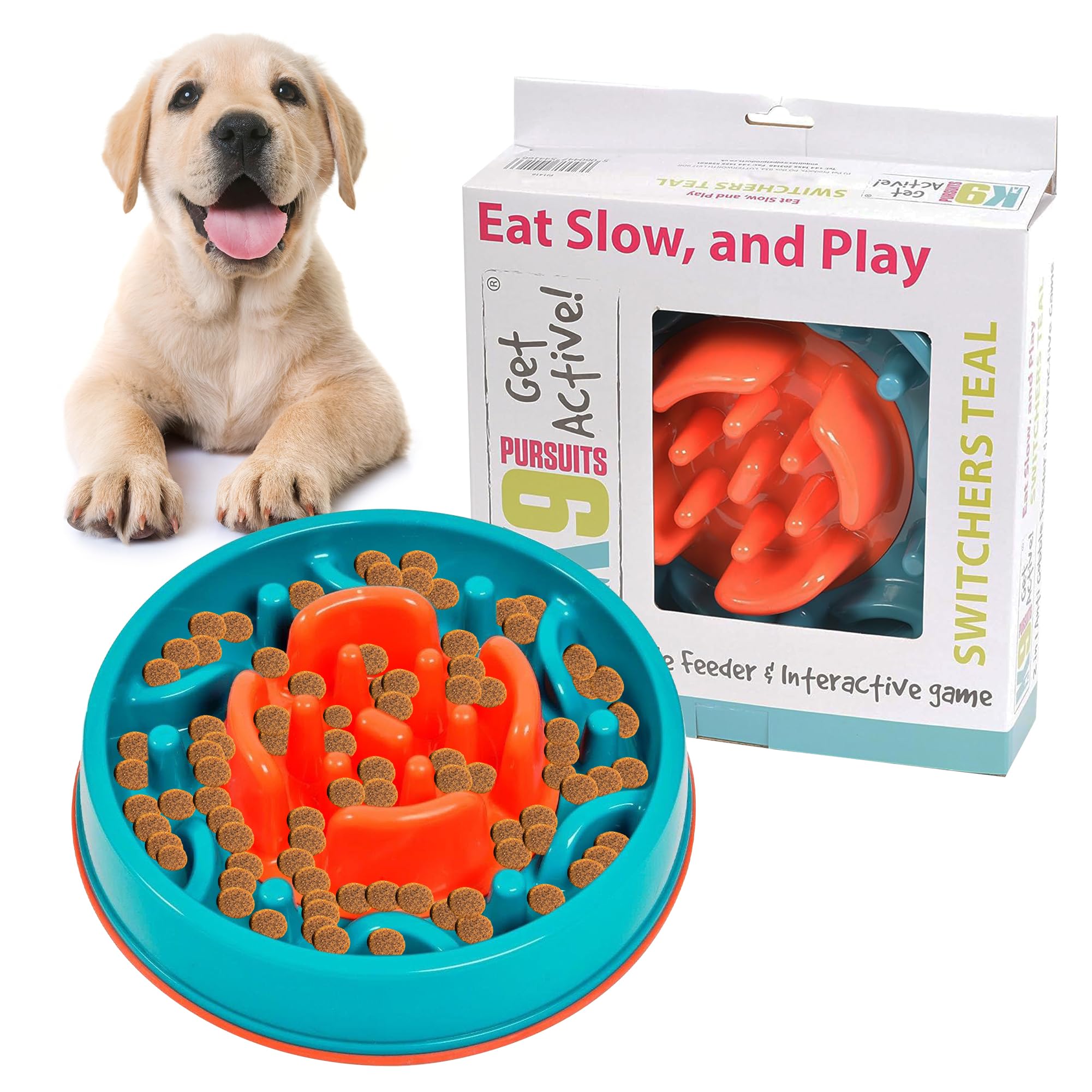K9 Pursuits Switchers 2-in-1 Teal Slow Feeder Dog Bowl and Interactive Food Puzzle Toy | Anti-Skid Base for Dogs of All Breeds | Ideal for Wet or Dry Food | BPA-Free, Durable & Easy to Clean Bowl