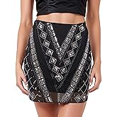 CROWN GUIDE Women's Sequin Mini Skort - Sparkly Beaded Bodycon Pencil Skirt Slit, Stretchy High Waist Skirt Concert Outfits