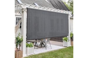 DIFY Outdoor Roller Shade Blinds Cordless Roll Up Shade, Exterior Roller Shade Wand Crank Operation 8 * 8FT for Patio Yard Deck Porch, Anthracite