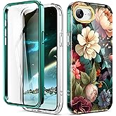 Turquiase Cute Flower Case for iPhone 16e 6.1 inch Built with Screen Protector, Lightweight and Stylish Full Body Shockproof Protective Rugged TPU Case for Women/Girls