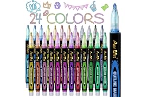 Aen Art 24 Colors Outline Glitter Markers, Shimmer Metallic Pens Christmas Stocking Stuffer for Teen Girl, Great Gift for Artists and Craft Lovers