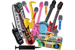 Fumwase 15PCS Inflatable Rock Star Toy Set Inflatable Instruments Party Props Star Toy Set Guitar Bass Party Props for 80s 90
