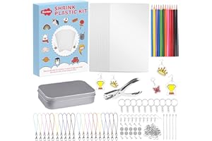 Warckon 200 Pieces Shrink Plastic Sheet Kit Include 20 Blank Sheets Shrinky Art Paper,Hole Punch,165 Keychains Accessories,12 Colored Pencils for Kids DIY Ornaments Creative Handmade Craft