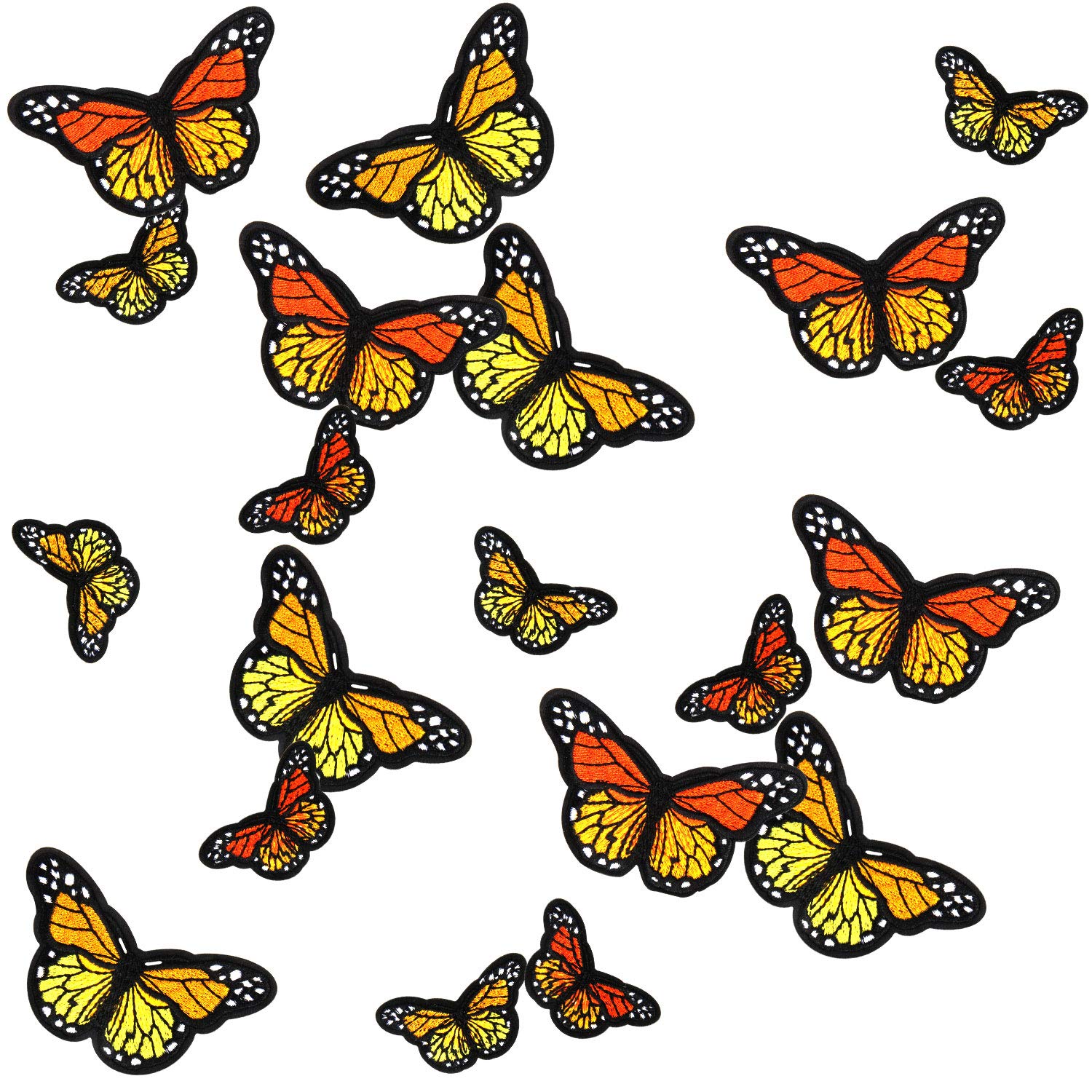 Photo 1 of 20pcs Monarch Butterfly Iron on Patches, 2 Size Embroidered Sew Applique Repair Patch