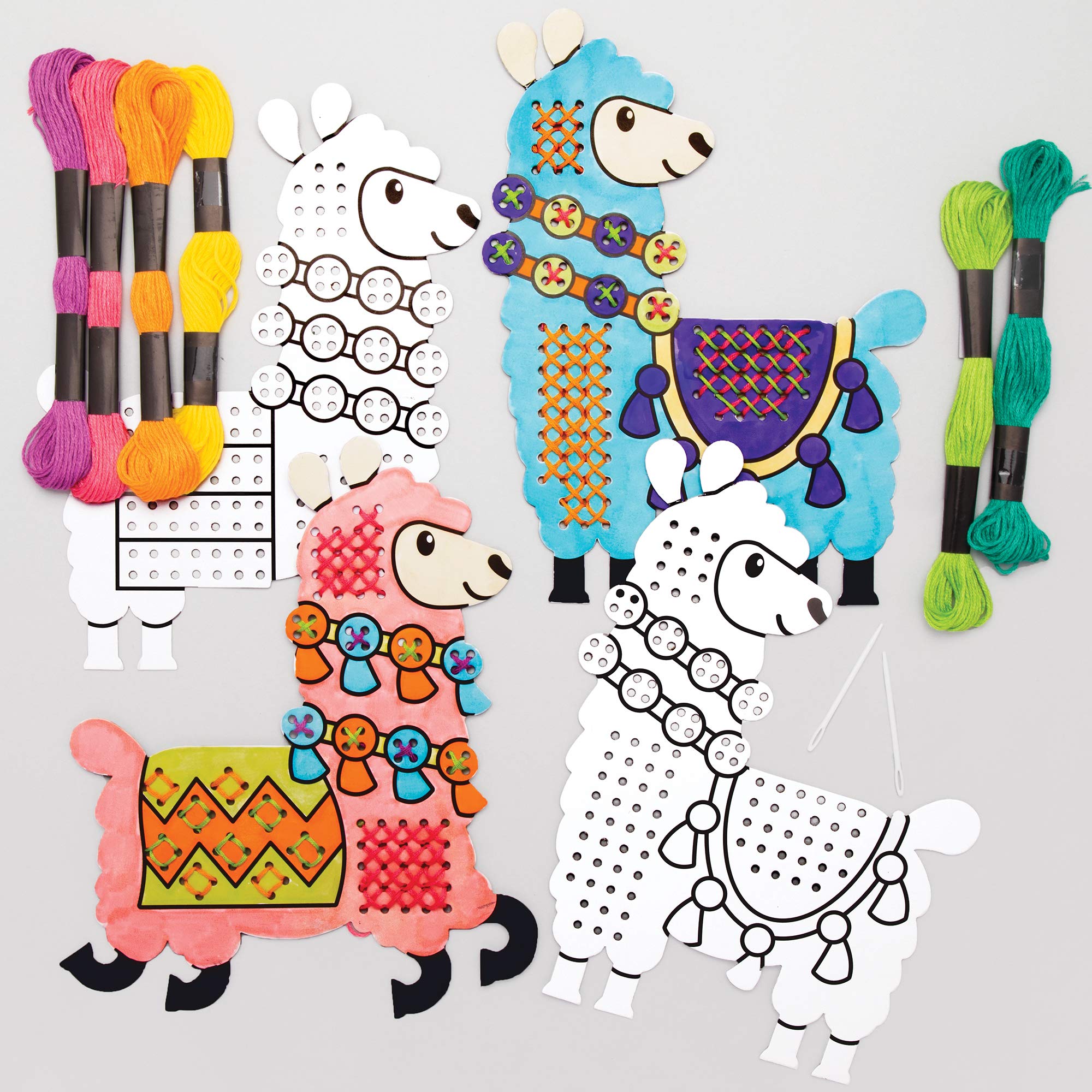 Baker Ross AT510 Lovely Llama Colour in Cross Stitch Kits - Pack of 5, Embroidery Kits for Beginners, Ideal Kids Arts and Crafts Project