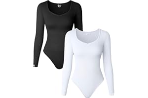 OQQ Women's 2 Piece Bodysuits Sexy Ribbed Long Sleeve Tops Bodysuits