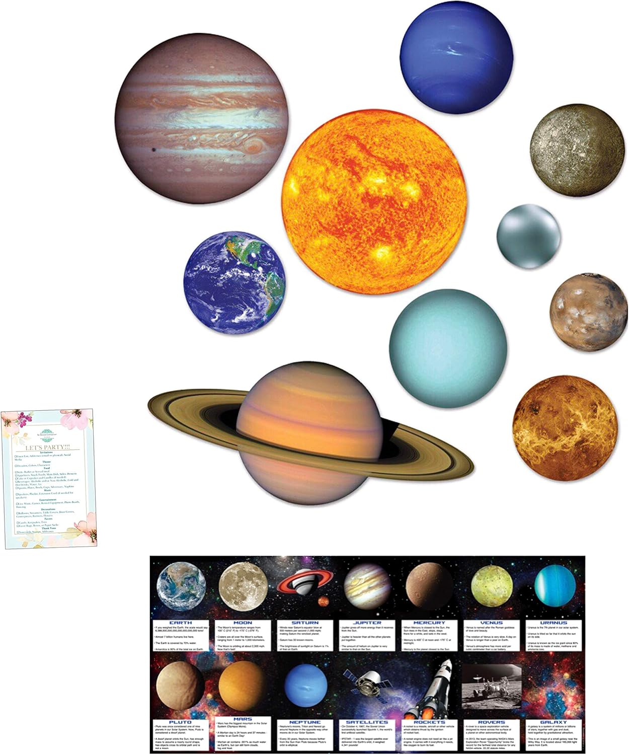Amazon Com 10 Solar System Cutouts 4 25 22 And 14 Space Fact Cards With Party Planning Checklist Health Personal Care