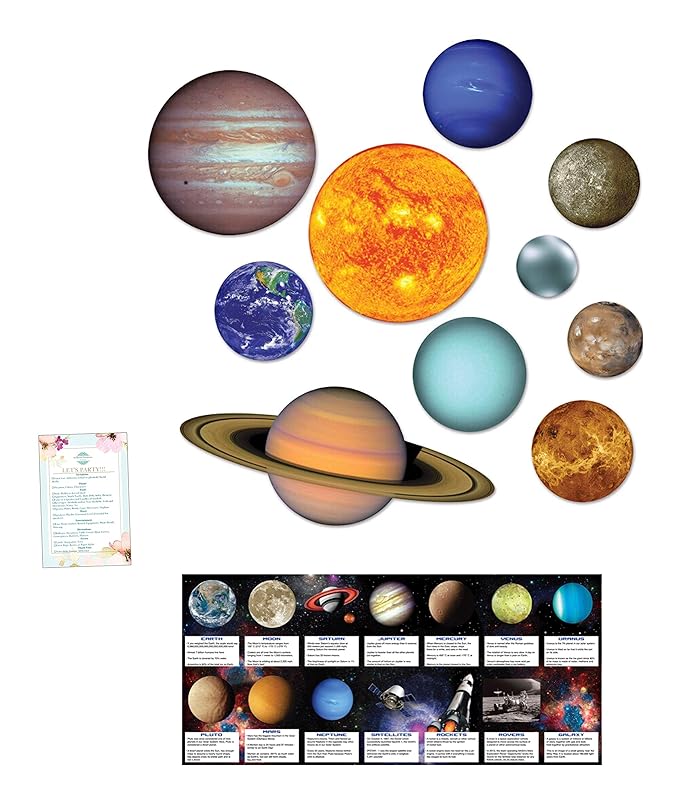 10 Solar System Cutouts (4.25"-22") and 14 Space Fact Cards (with Party