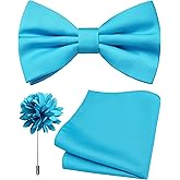 Branduce Solid Color Pre-tied Bow Tie and Pocket Square Lapel Pin Set for Men