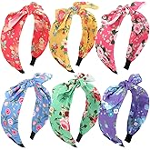 Jaqakid 6 Pcs Colorful headbands for Women,Hot Flower Printed Knotted Head Band for Women Girls,Non Slip Wide Bow Headbands,Top Knot Hair Accessories