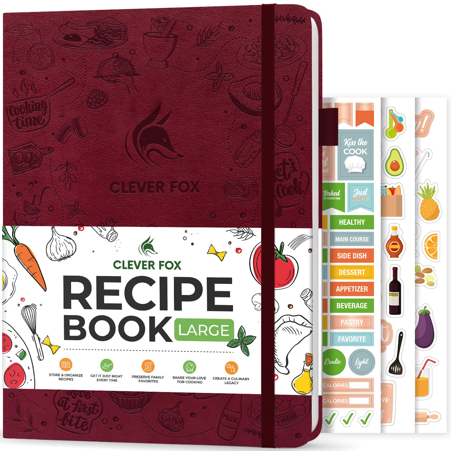 Clever Fox Recipe Book – Make Your Own Family Cookbook – Blank Recipe Notebook Organizer – Empty Cooking Journal to Write In Recipes – Large Size, 21 x 28cm, Hardcover, Burgundy