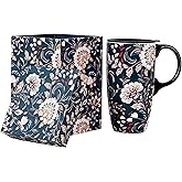 Topadorn Ceramic Coffee Mug Travel Coffee Ceramic Mug Ceramic Latte Teacup with Lid and Color Box 17 oz.,Flowers