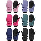 Newcotte 6 Pairs Winter Ski Mittens Kids Waterproof Warm Snow Gloves for Boys Girls Cold Weather Outdoor Activities