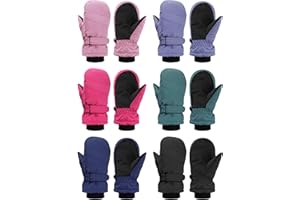 Newcotte 6 Pairs Winter Ski Mittens Kids Waterproof Warm Snow Gloves for Boys Girls Cold Weather Outdoor Activities