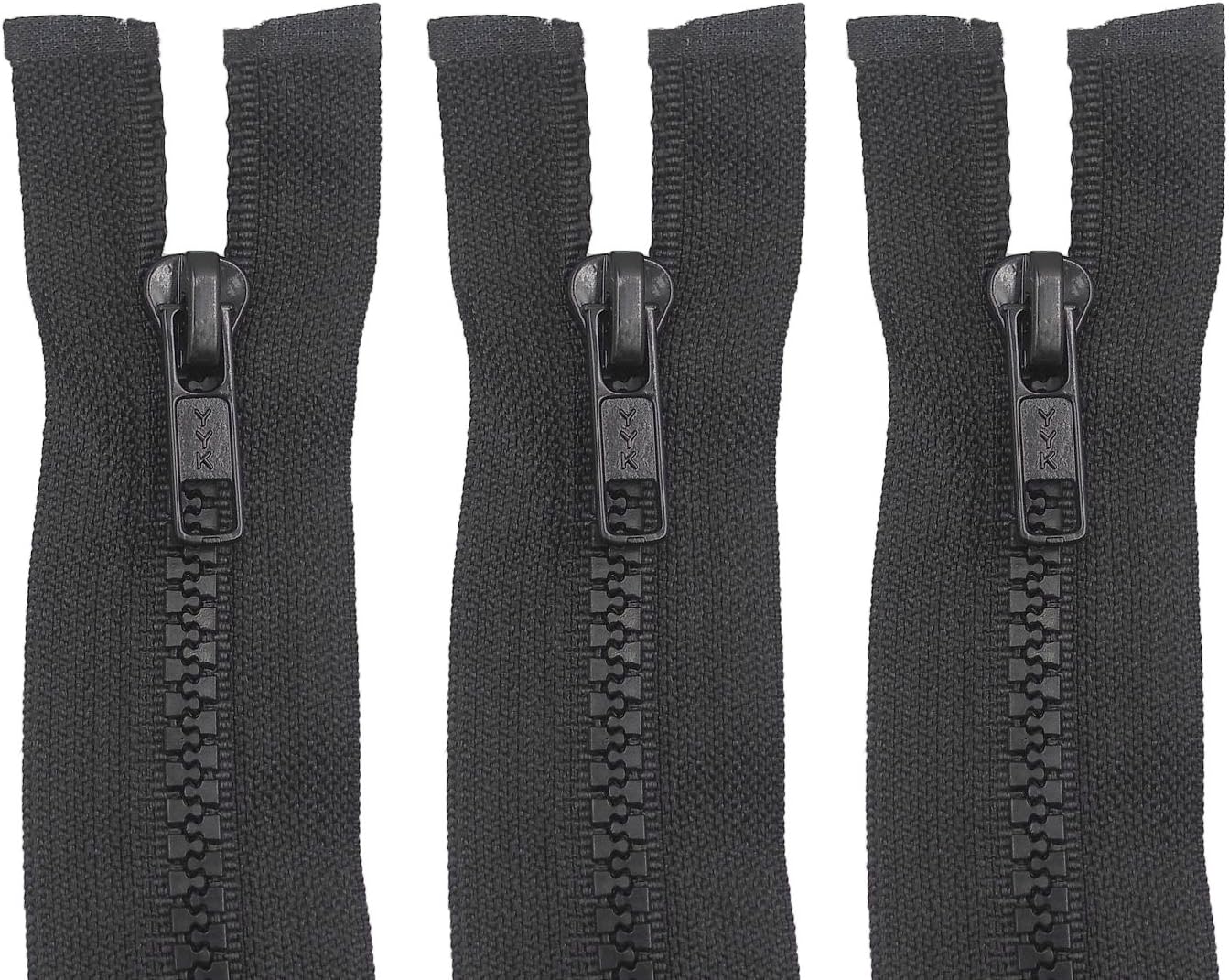 3 Pcs Plastic Teeth Chunky Zips Black Open End Quality Zipper #5 Sizes 30-45" (36")