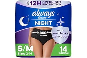 Always Discreet Adult Incontinence Overnight Underwear for Women, Small/Medium, Up to 100% Bladder Leak Protection, 14 Count