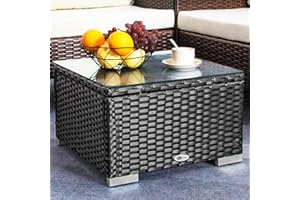 DIMAR GARDEN Outdoor Coffee Table Wicker Patio Side Table with Glass Top,19.7in Black
