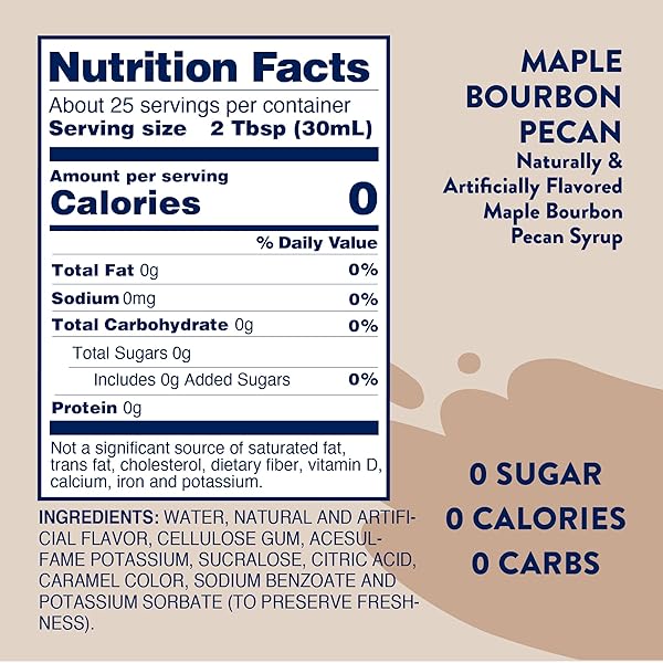 JORDAN’S SKINNY SYRUPS SUGAR FREE COFFEE SYRUP, MAPLE BOURBON PECAN FLAVOR DRINK MIX, ZERO CALORIE FLAVORING FOR CHAI LATTE, PROTEIN SHAKE, FOOD AND MORE, KETO FRIENDLY, 25.4 FL OZ, 1 PACK