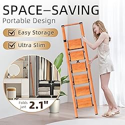 GameGem 6 Step Ladder, Aluminum Folding Step Stool