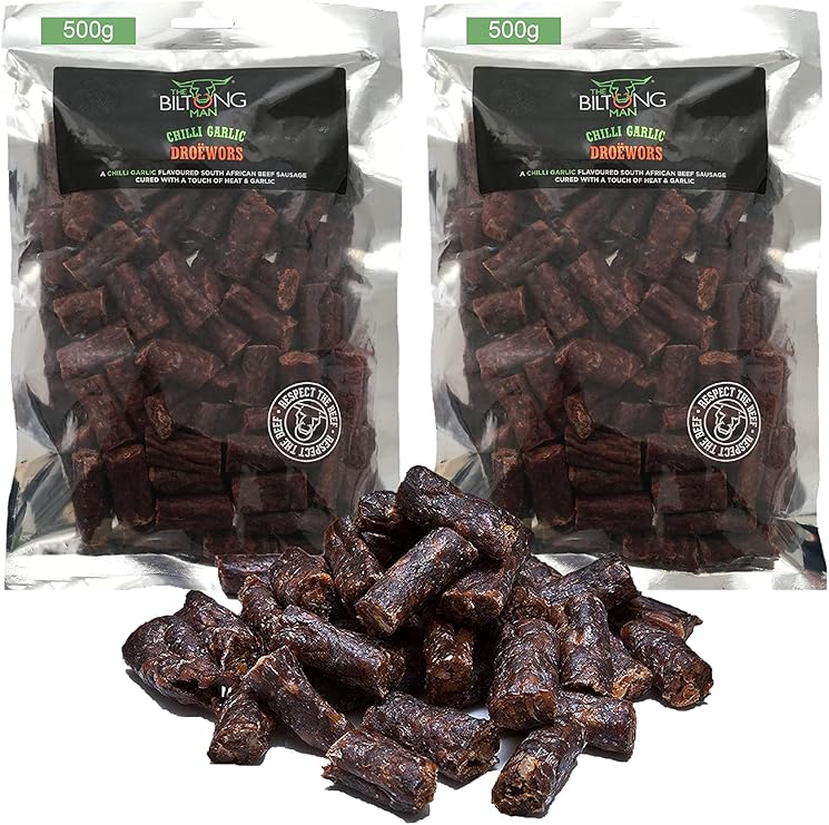 1kg Chilli Garlic Droewors, Bites Low Calorie High Protein Beef Snack