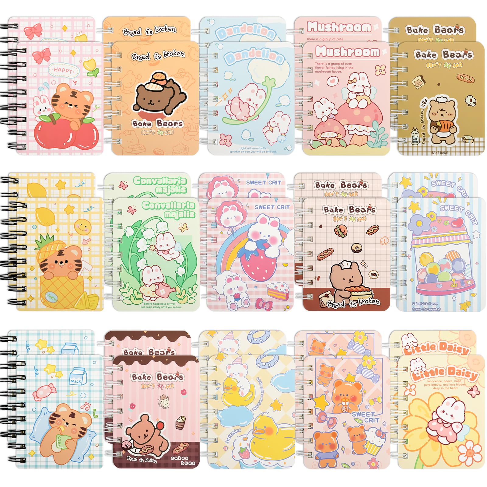 Photo 1 of 30 Packs Mini Notebooks Portable Pocket Notebook for Gifts and Office Back to School Classroom rewards College Ruled Pages (Cartoon)