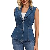 CIMUK Women's Denim Vest Button Down V Neck Elastic Waist Waistcoat Sleeveless Jean Jacket