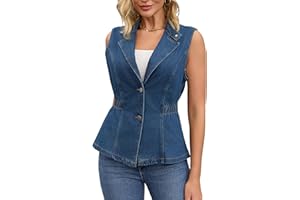 CIMUK Women's Denim Vest Button Down V Neck Elastic Waist Waistcoat Sleeveless Jean Jacket