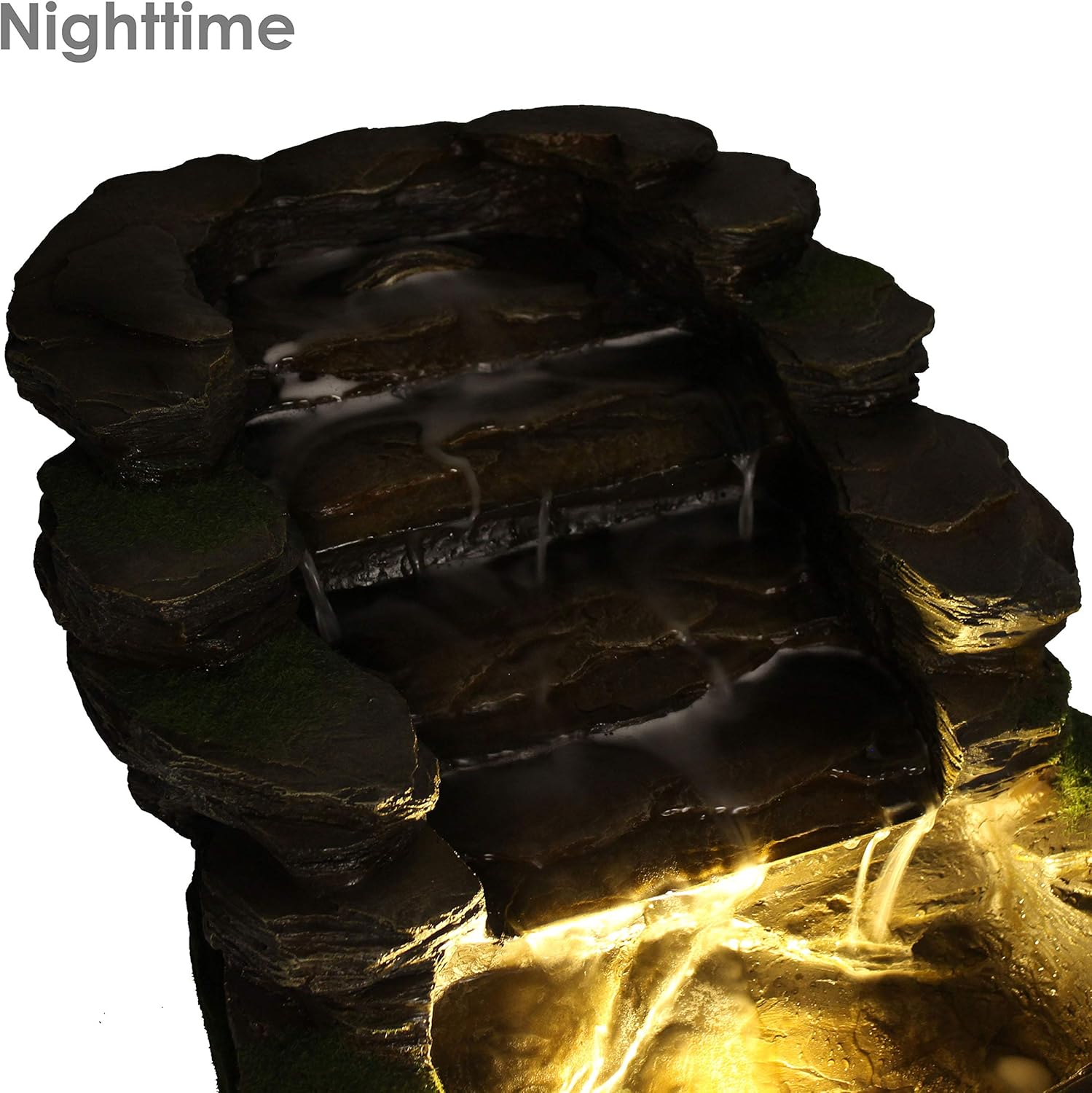 Sunnydaze Shale Falls Outdoor Fountain with LED Lights - Rustic Exterior Standing Water Feature - Corded Electric - Ideal for Patio, Balcony, Garden, Front Porch or Landscaping - 13-Inch: Sunnydaze Decor: Kitchen & Dining