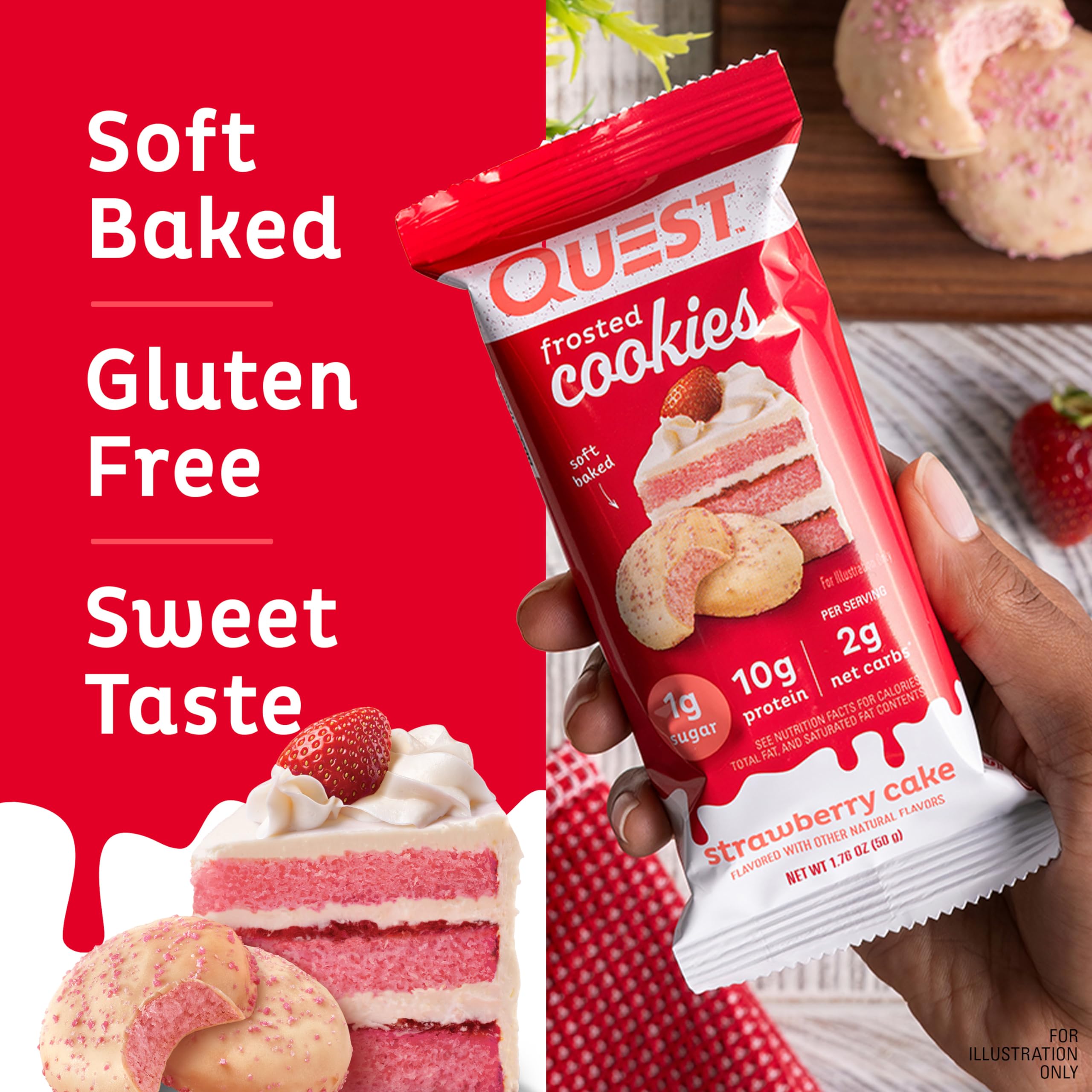 Quest Nutrition Frosted Cookies Twin Pack Bundle, Chocolate Cake 1g Sugar 11g Protein 2g Net Carbs and Strawberry Cake 1g Sugar 10g Protein 2g Net Carbs, Gluten Free, 16 Cookies Each
