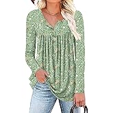 Aodemo Women's Fall Long Sleeve Tunic Tops Henley Shirts Button Down Blouses