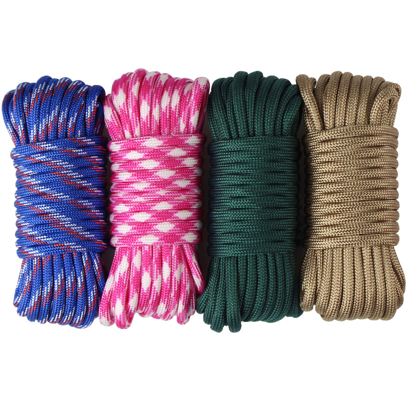 aufodara 4pcs 19ft/6 meters Paracord Rope 4mm 7 Inner Strands Nylon Rope 550lb Breaking Strength for Outdoor Survival, Bracelet, Lanyards, Keychain, Dog Collar, DIY Kit Craft Toy (D4-C-4x19ft)