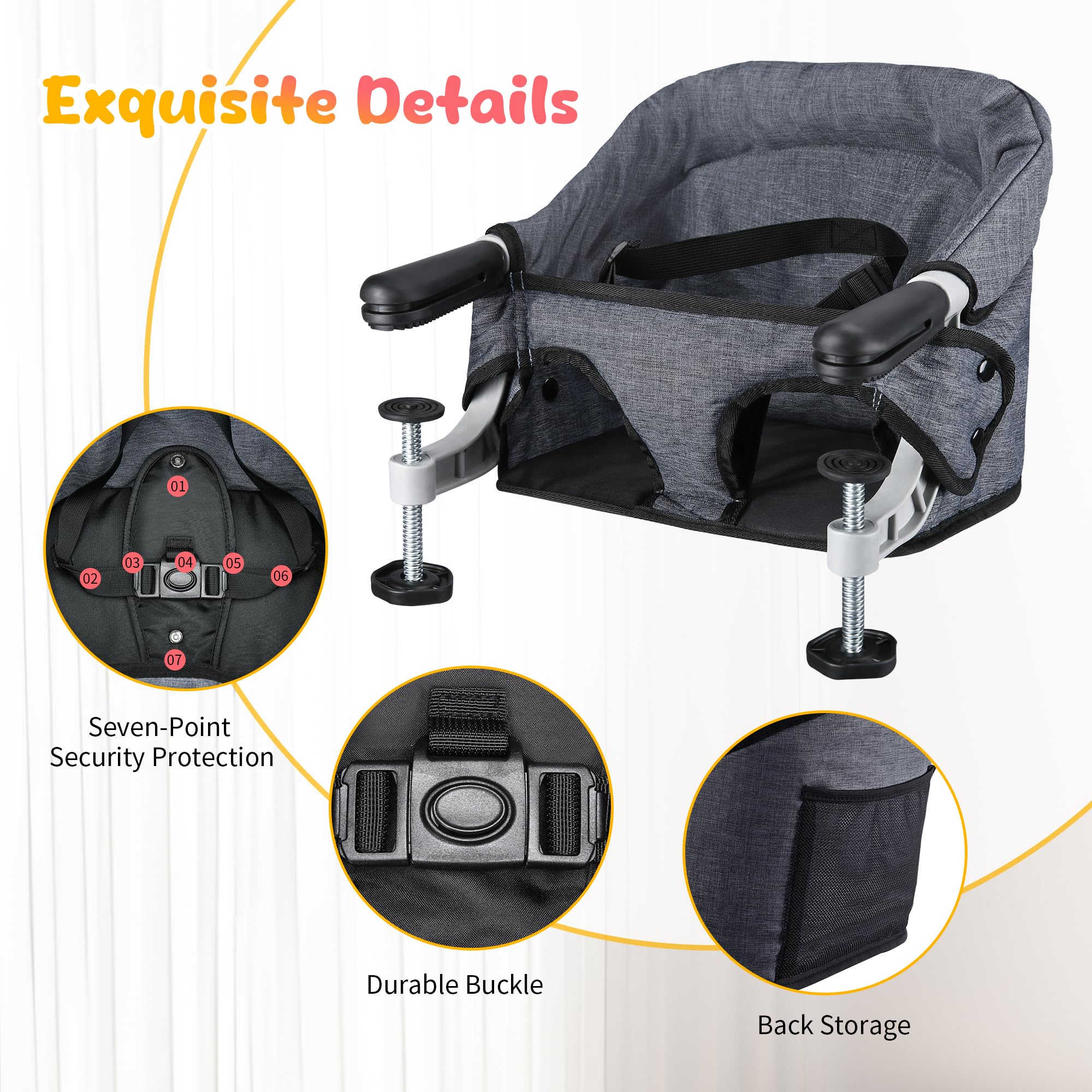 Hook on High Chair for Babies and Toddlers 6-36 Months, Portable and Foldable for Home and Travel, Baby Feeding Chair - Setup in Seconds - Includes Carry Bag (Grey)