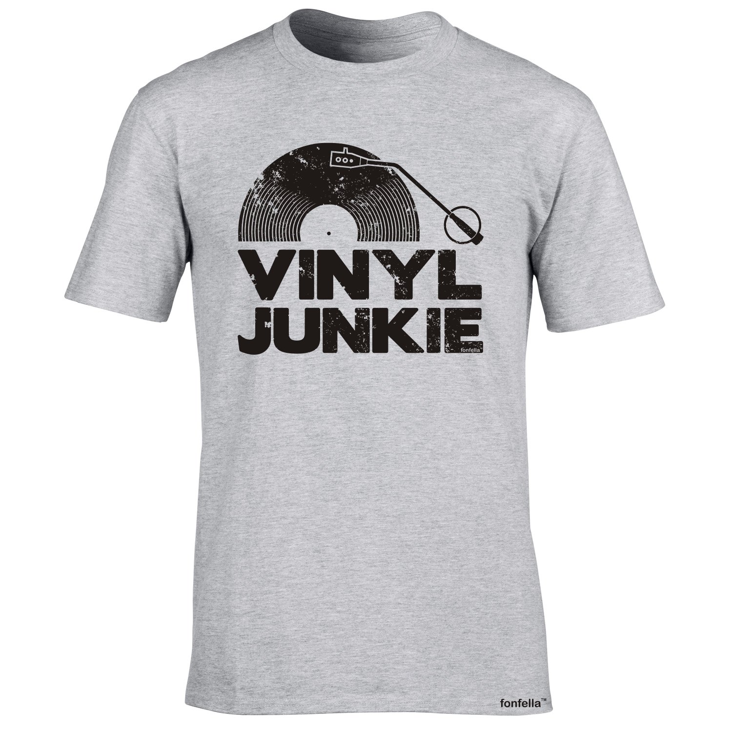 Funny Novelty - Vinyl Junkie T Shirt (Distressed Style Print) Men's Tee T-Shirt Tshirt