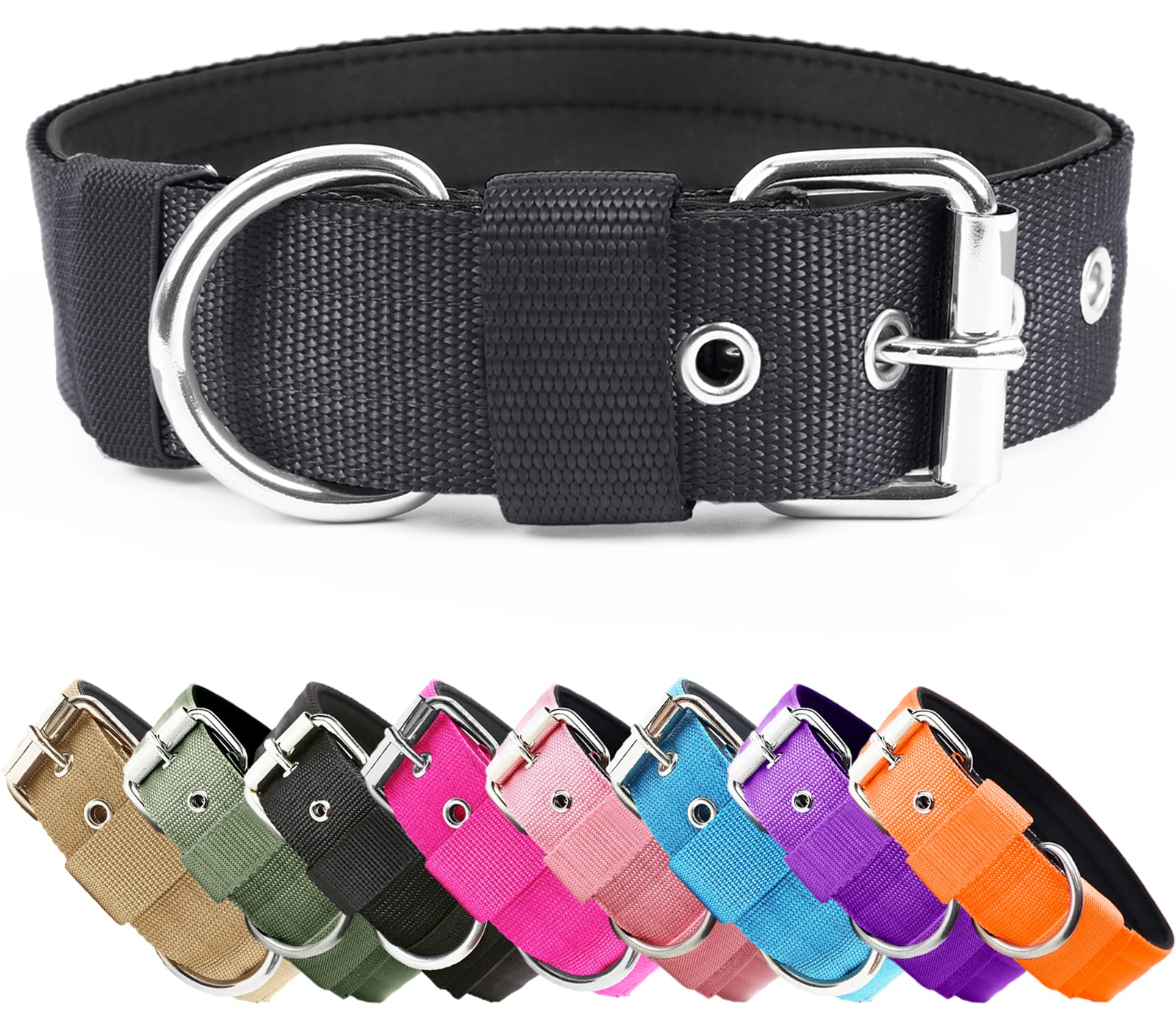 Heavy Duty Tactical Dog Collar - 1.5" Width Military Durable Thick Nylon with Adjustable Metal Buckle Working Training K9 Collar for Small Medium Large Dogs Black XL