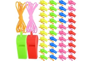 ZUAZAOR 200 Pieces Plastic Whistles with Lanyard Loud Whistles Emergency Whistles Bulk for School Trainning Outdoor Hiking Sports Coaches Teacher Referees Whistle