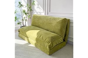 MAXYOYO Bean Bag Bed Folding Sofa Bed Floor Mattress for Adults, Extra Thick and Long Floor Sofa with Corded Washable Cover, Green, 54x95 Inch