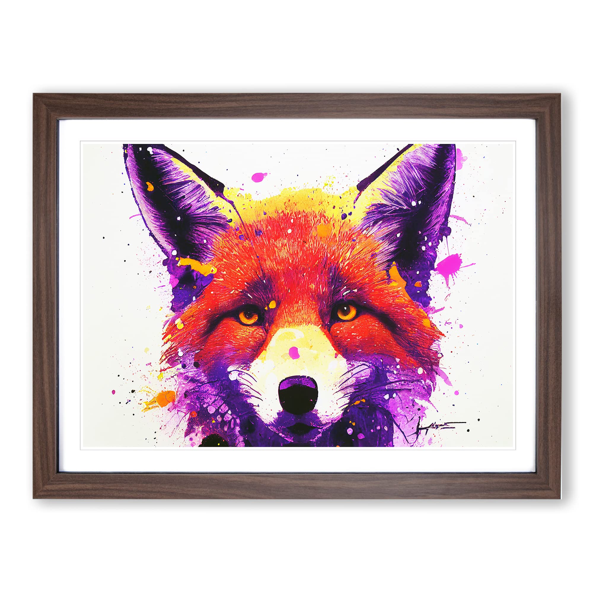 Fox Splash Vol.2 Abstract Framed Print | A3 Walnut Framed Wall Art | Ready to Hang | Abstract Animal Picture | Living Room Bedroom Lounge Office