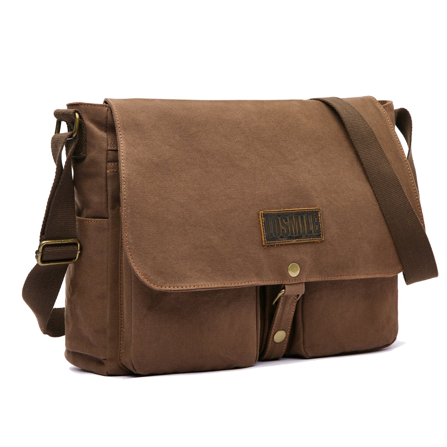 LOSMILE 15.6" Laptop Shoulder Bag, Men's Messenger Bags, Vintage Canvas Bag for School and Work, Satchel Bags, Large Size.(Coffee)