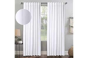 LFH HOME PRIVATE LIMITED LFH Home Cotton Curtains Textured Cotton Tab Top Curtains, White Curtains Farmhouse White Curtains 108 Inch White Curtains Reverse Tab Top Living Room Kitchen Bedroom Curtains-50x108 Inch-2 Panels