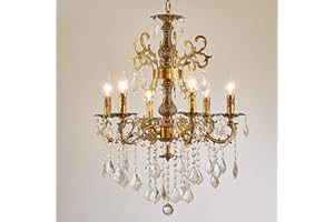 CHANDIRY Vintage 6 Arms Crystal Chandelier Candle Light Fixture for Dining Room Living Room Bedroom Hallway Entryway Antique Gold Finish (23"-6 Lights)