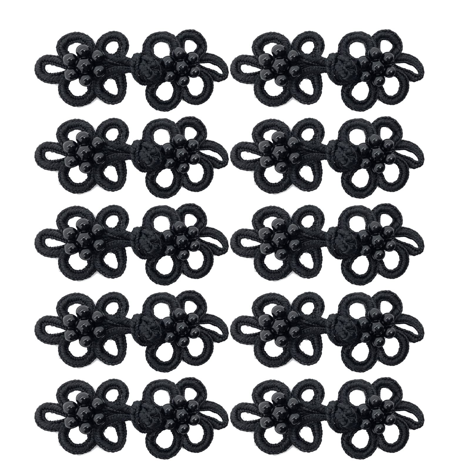 10 Pairs Chinese Knot Frog Buttons Closure with Plastic Beads Sewing Closure for Sewing Sweaters, Capes, Coats, Cardigans Costumes, Black (S5z)