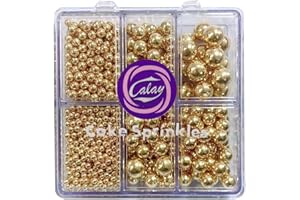 Sentovac Edible Gold Pearls Sprinkles 4 Size（2mm 4mm 7mm 1cm）Mix for Cake Decorating Candy Cupcake Cake Topper Cookie Baking 