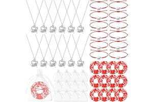 Equsion 12 Set Cheerleader Gifts Bulk Include Cheer Necklace, Cheerleading Adjustable Bracelet, Hair Ties and Organza Bag 12 each, Cheer Accessories for Team Women Teammates