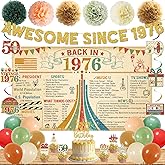 Trgowaul Vintage Colorful 50th Birthday Decorations for Men Women, Back in 1976 Birthday Party Supplies, Back in 1976 50th Backdrop Banner, Hanging Swirl, Cup Cake Toppers, Cheers to 50 Years Old Set